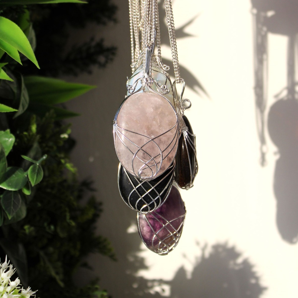 Swirl Wrapped Gemstone Necklace - Rose Quartz