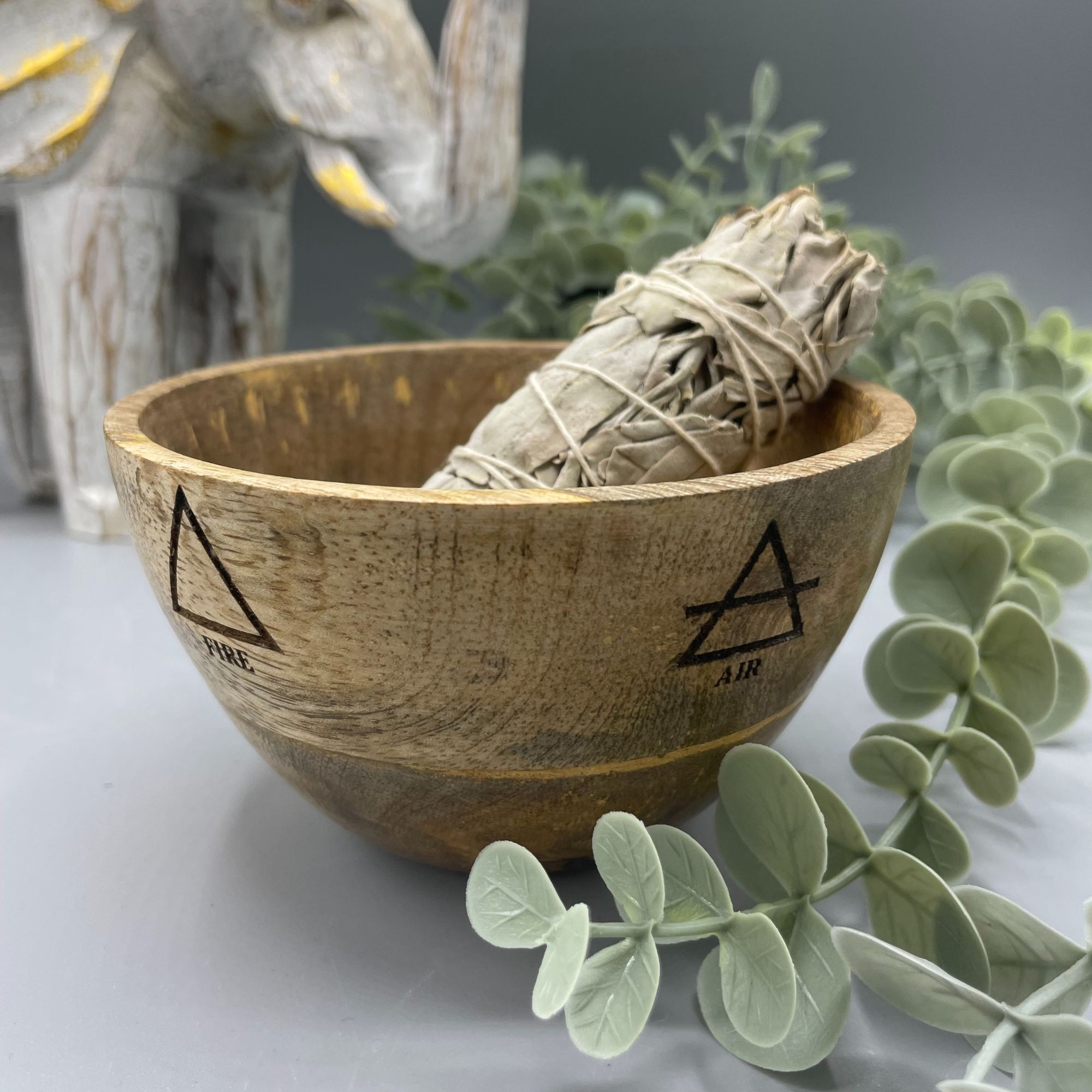 Wooden Smudge and Ritual Bowl - Four Elements - 11x7cm