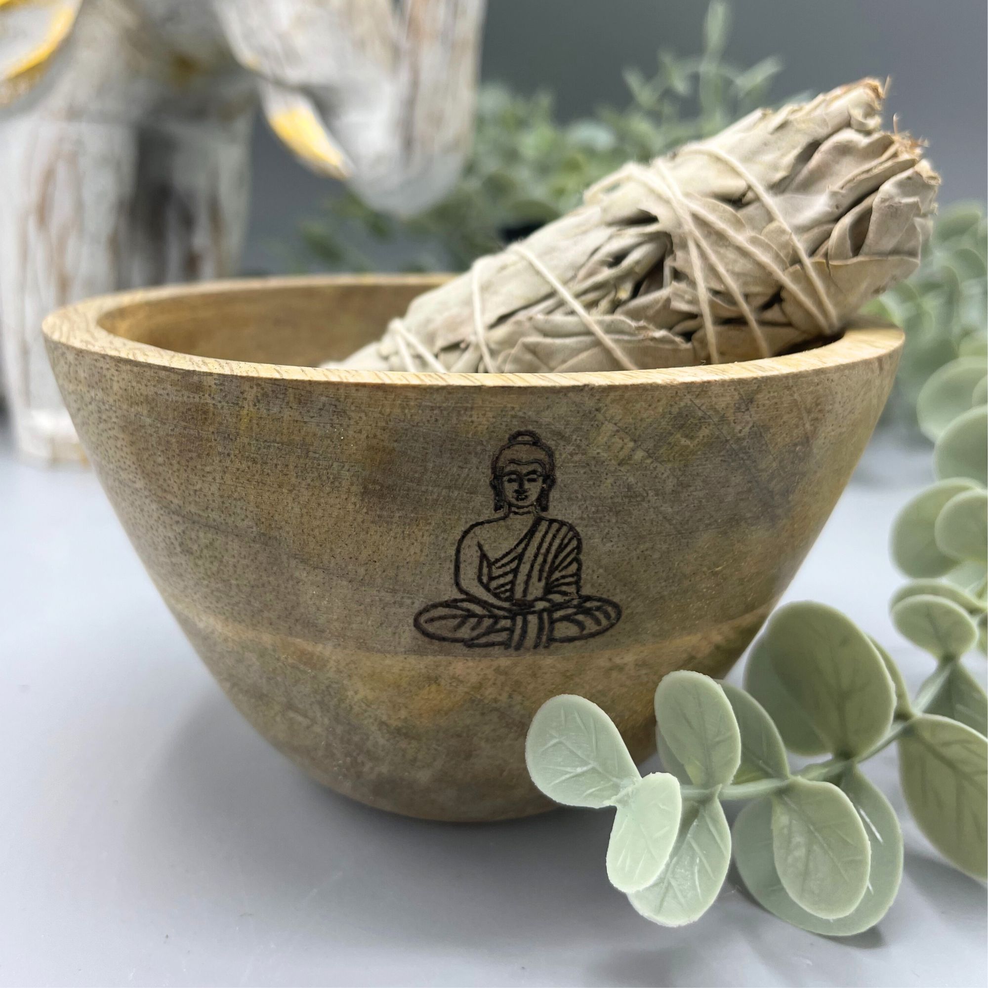 Wooden Smudge and Ritual Bowl - Buddha - 11x7cm