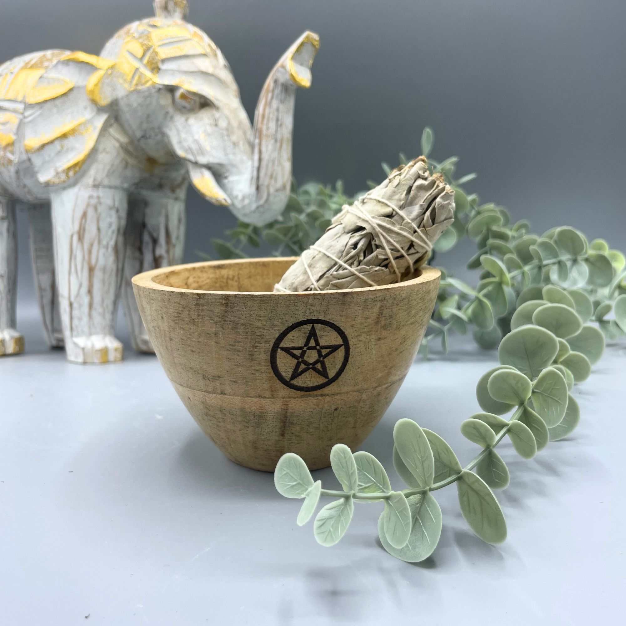 Wooden Smudge and Ritual Bowl - Pentagram - 11x7cm