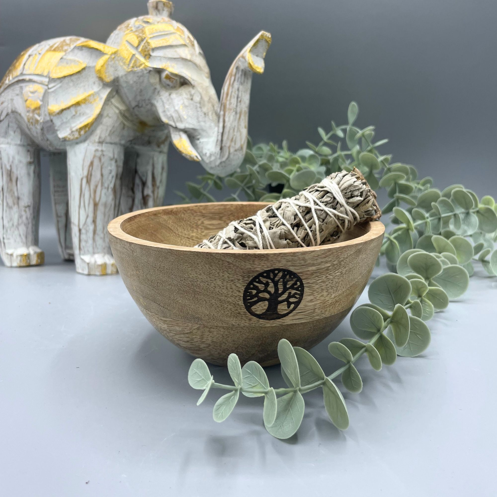 Wooden Smudge and Ritual Bowl - Tree of Life - 13x7cm
