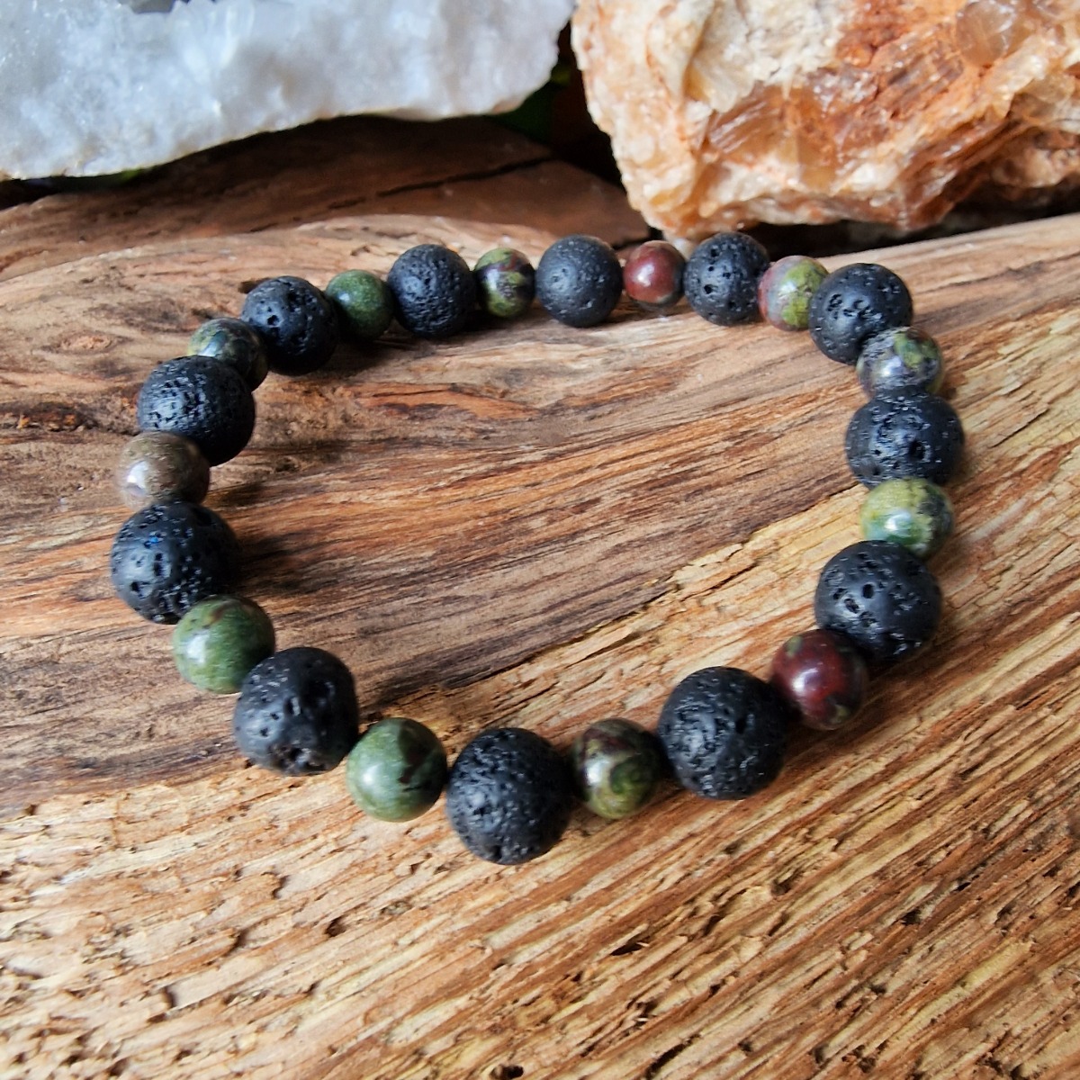 Diffuser bracelet made with 8mm Lava stone and 6mm Dragon's blood stone