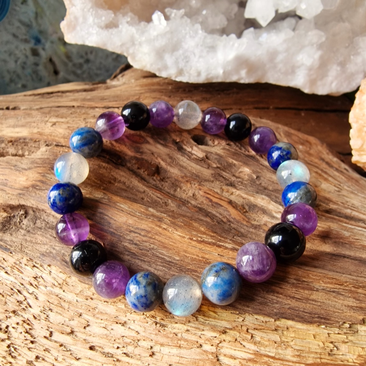 Anti-anxiety healing crystal bracelet made with Amethyst, Labradorite, lapis lazuli, and obsidian