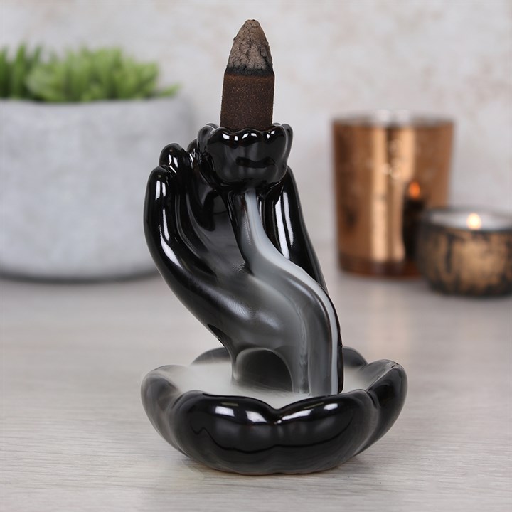 Back Flow Incense Burner - Hand & Lotus Flower